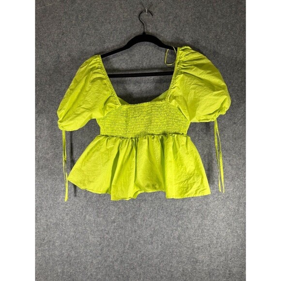 English Factory Top Women Medium green Short Sleeve Balloon Sleeve Peasant Boho‎ - Picture 6 of 7